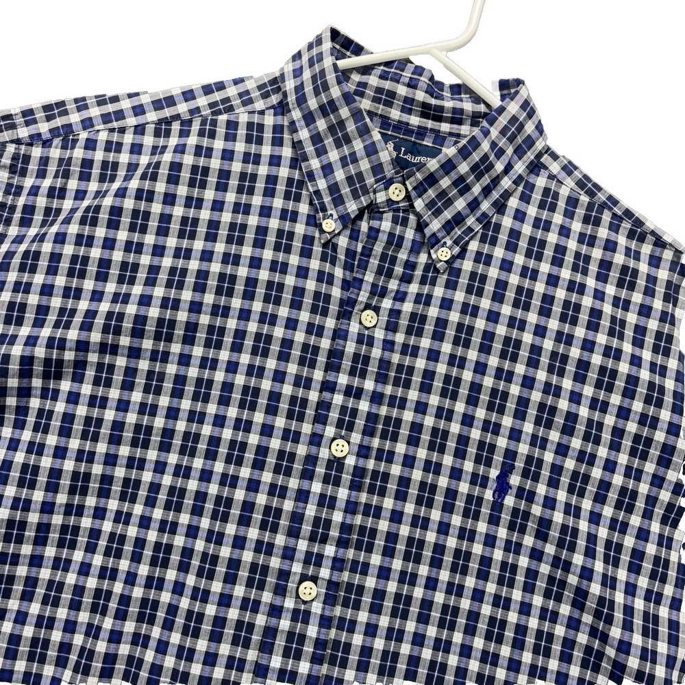 VTG Ralph Lauren shirt Mens L Blake Button Down Short Sleeves Blue Tartan Plaid